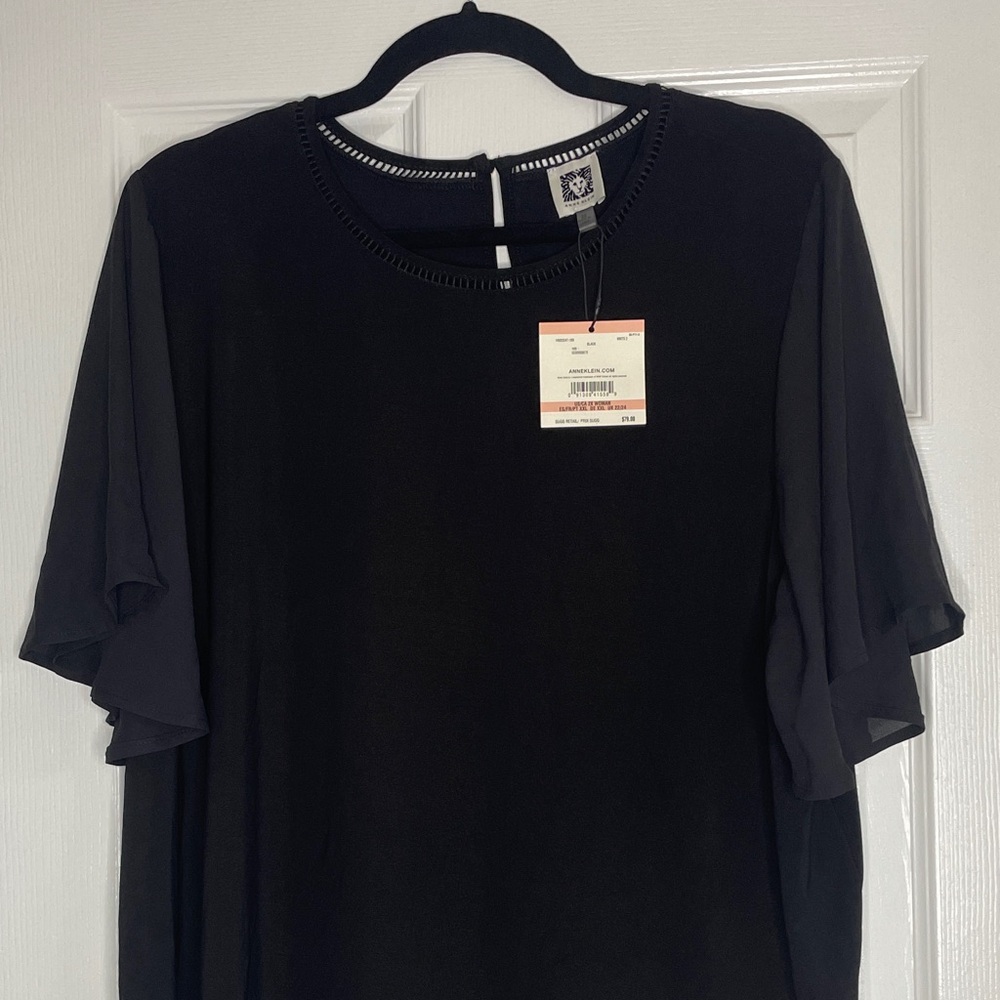 Anne Klein Black Blouse with Sheer Sleeves